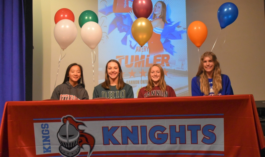 Kings student athletes at National Signing Event; Abby Rawlings, Melanie Schweikert, Avery Tumler, and Riley Wells. 